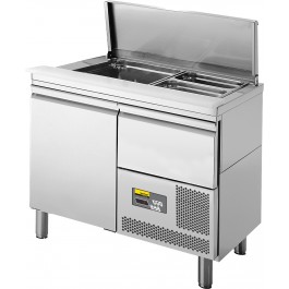 Saladette, 1 Tür, mit Schublade über dem Maschinenfach für 2 x GN 1/1 und 3 x GN 1/4