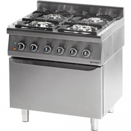 Gasherd 4 Brenner mit Elektro-Heißluftofen (600 x 400 mm / GN 1/1) Serie 700 - G20, 4-Brenner (2x5+2x7) von Stalgast