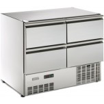 Kühltisch, 4 Schubladen GN 1/1, ohne Arbeitsplatte steckerfertig, Korpushöhe: 800 mm, Tiefe: 700 mm für GN 1/1