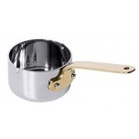 Stielkasserolle 5 cm flach Edelstahl mit Messinggriff