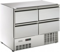 Kühltisch, 4 Schubladen GN 1/1, ohne Arbeitsplatte steckerfertig, Korpushöhe: 800 mm, Tiefe: 700 mm für GN 1/1