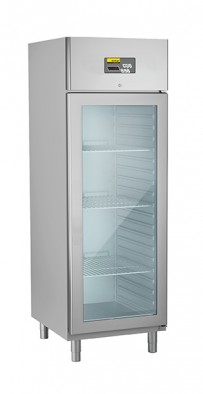 Umluft-Gewerbetiefkühlschrank, steckerfertig, für GN 2/1, mit Glastür Auflagerippen in die Seitenwände integriert