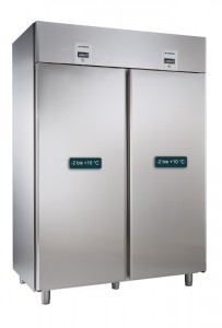 Umluft-Gewerbekühlschrank, für GN 2/1, mit 2 getrennt regelbaren Kühlabteilen