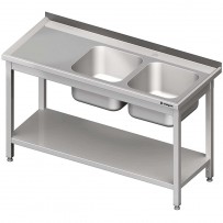 Spültisch mit Grundboden 1400x600x850 mm, mit zwei Becken rechts, mit Aufkantung, Selbstmontage
