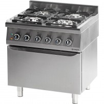 Gasherd 4 Brenner mit Elektro-Heißluftofen (600 x 400 mm / GN 1/1) Serie 700 - G30, 4-Brenner (2x5+2x7)