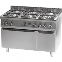 Gasherd 6 Brenner mit Elektro-Heißluftofen (600 x 400 mm / GN 1/1) Serie 700 - G30, 6-Brenner (3,5+2x5+2x7+9)