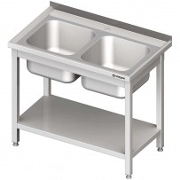 Spültisch mit Grundboden 1000x600x850 mm, mit zwei Becken mit Aufkantung, verschweißt