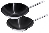 Wok Edelstahl mehrschichtig flacher Boden, Antihaft